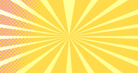 Vintage colorful comic book background. Orange blank bubbles of different shapes. Rays, radial, halftone, dotted effects. For sale banner empty Place for text 1960s. Copy space vector eps10.