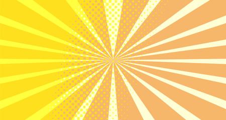 Vintage colorful comic book background. Orange blank bubbles of different shapes. Rays, radial, halftone, dotted effects. For sale banner empty Place for text 1960s. Copy space vector eps10.