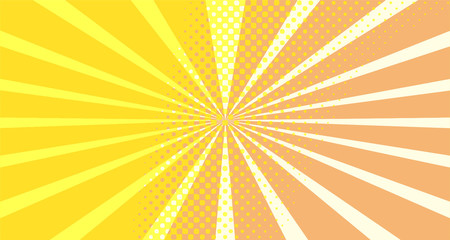 Vintage colorful comic book background. Orange blank bubbles of different shapes. Rays, radial, halftone, dotted effects. For sale banner empty Place for text 1960s. Copy space vector eps10.