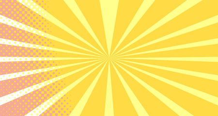 Vintage colorful comic book background. Orange blank bubbles of different shapes. Rays, radial, halftone, dotted effects. For sale banner empty Place for text 1960s. Copy space vector eps10.