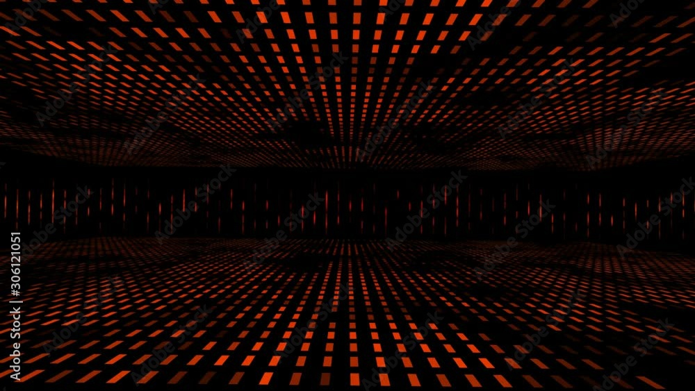 Poster animation of a red light dashed leds display on a black background. red shining dashes background.