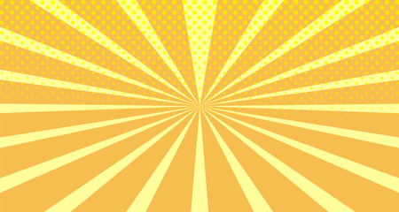 Vintage colorful comic book background. Orange blank bubbles of different shapes. Rays, radial, halftone, dotted effects. For sale banner empty Place for text 1960s. Copy space vector eps10.