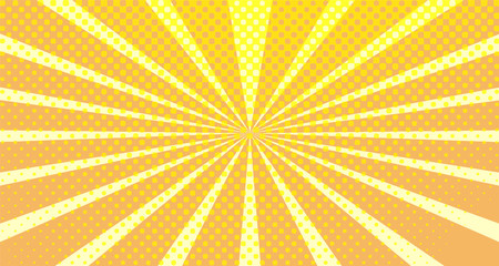 Vintage colorful comic book background. Orange blank bubbles of different shapes. Rays, radial, halftone, dotted effects. For sale banner empty Place for text 1960s. Copy space vector eps10.