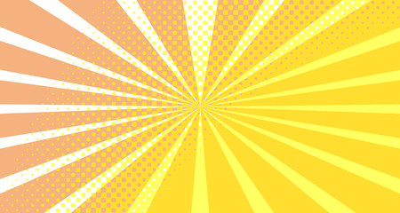 Vintage colorful comic book background. Orange blank bubbles of different shapes. Rays, radial, halftone, dotted effects. For sale banner empty Place for text 1960s. Copy space vector eps10.