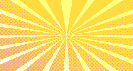 Vintage colorful comic book background. Orange blank bubbles of different shapes. Rays, radial, halftone, dotted effects. For sale banner empty Place for text 1960s. Copy space vector eps10.