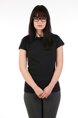 Blank t-shirt mock-up - Cute preppy, fashion geek girl ready for your design