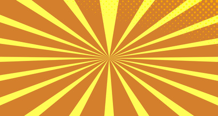 Vintage colorful comic book background. Orange blank bubbles of different shapes. Rays, radial, halftone, dotted effects. For sale banner empty Place for text 1960s. Copy space vector eps10.