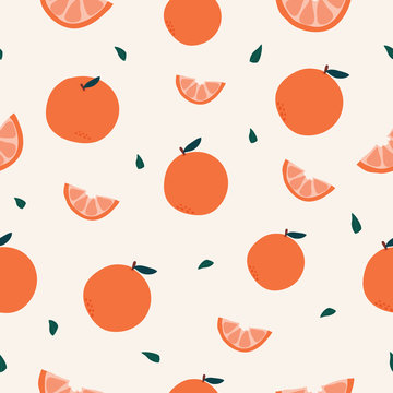 Seamless pattern with a sprig of tangerines and leaves