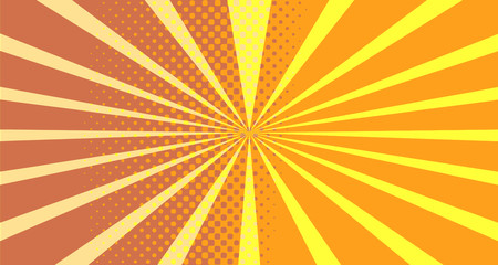Vintage colorful comic book background. Orange blank bubbles of different shapes. Rays, radial, halftone, dotted effects. For sale banner empty Place for text 1960s. Copy space vector eps10.