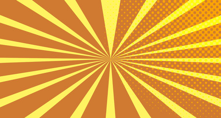 Vintage colorful comic book background. Orange blank bubbles of different shapes. Rays, radial, halftone, dotted effects. For sale banner empty Place for text 1960s. Copy space vector eps10.