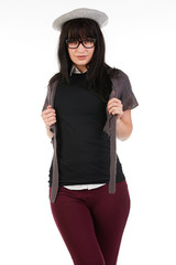 Blank t-shirt mock-up - Cute preppy, fashion geek girl ready for your design