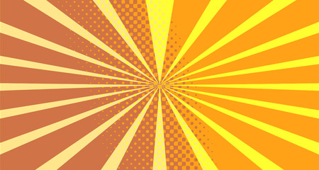 Vintage colorful comic book background. Orange blank bubbles of different shapes. Rays, radial, halftone, dotted effects. For sale banner empty Place for text 1960s. Copy space vector eps10.