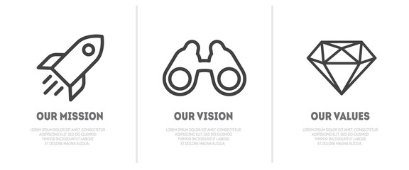 Simple flat icon for visualisation of Mission, Vision and Values of company - obrazy, fototapety, plakaty