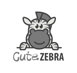 Logo template with cute zebra. Vector logo design African horse template for zoo, veterinary clinics. Cartoon animal logo illustration.
