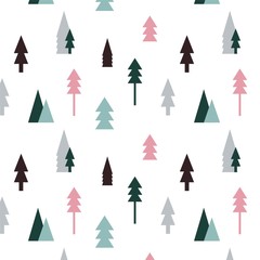 Holiday scandinavian style seamless pattern. Xmas trees texture for greeting cards, fabric or wrapping paper