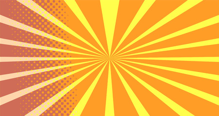 Vintage colorful comic book background. Orange blank bubbles of different shapes. Rays, radial, halftone, dotted effects. For sale banner empty Place for text 1960s. Copy space vector eps10.