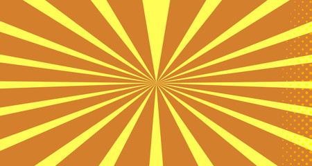 Vintage colorful comic book background. Orange blank bubbles of different shapes. Rays, radial, halftone, dotted effects. For sale banner empty Place for text 1960s. Copy space vector eps10.