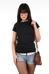 Blank t-shirt mock-up - Cute preppy, fashion geek girl ready for your design