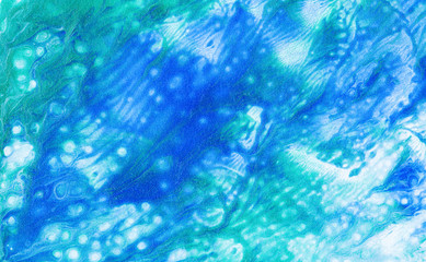 Acrylic paint illustration: spectacular stains of blue and green. Beautiful abstract image.