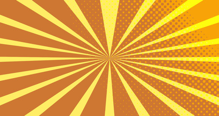 Vintage colorful comic book background. Orange blank bubbles of different shapes. Rays, radial, halftone, dotted effects. For sale banner empty Place for text 1960s. Copy space vector eps10.