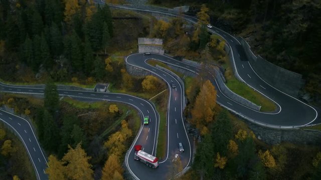 Maloja pass switchbacks road in mountains