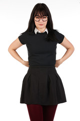 Fototapeta premium Blank t-shirt mock-up - Cute preppy, fashion geek girl ready for your design