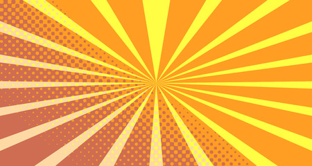 Vintage colorful comic book background. Orange blank bubbles of different shapes. Rays, radial, halftone, dotted effects. For sale banner empty Place for text 1960s. Copy space vector eps10.