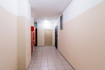 Russia, Moscow- July 16, 2019: interior room apartment. standard repair decoration in hostel. public place, staircase