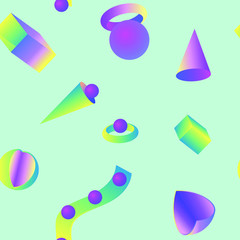 Repeat pattern of 3D geometric shapes in pastel colors - vector.