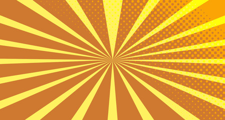 Vintage colorful comic book background. Orange blank bubbles of different shapes. Rays, radial, halftone, dotted effects. For sale banner empty Place for text 1960s. Copy space vector eps10.