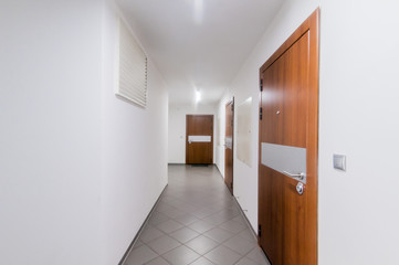 Russia, Moscow- July 16, 2019: interior room apartment. standard repair decoration in hostel. public place, staircase