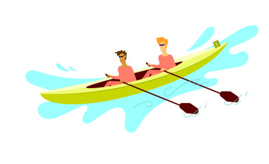 Extreme, Dangerous Water Sports, Active Recreation Flat Vector Concepts Set Isolated on White Background. Group of People River Rafting on Inflatable Boat, Kayaking, Canoeing and Paddling Illustration