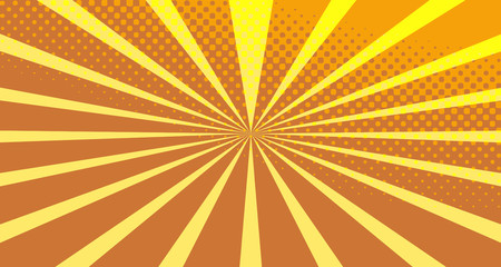 Vintage colorful comic book background. Orange blank bubbles of different shapes. Rays, radial, halftone, dotted effects. For sale banner empty Place for text 1960s. Copy space vector eps10.