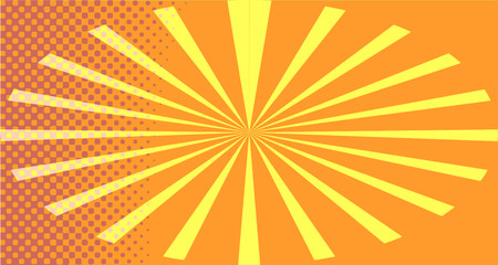 Vintage colorful comic book background. Orange blank bubbles of different shapes. Rays, radial, halftone, dotted effects. For sale banner empty Place for text 1960s. Copy space vector eps10.