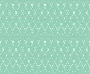 The geometric pattern with wavy lines, points. Seamless vector background. White and green texture. Simple lattice graphic design