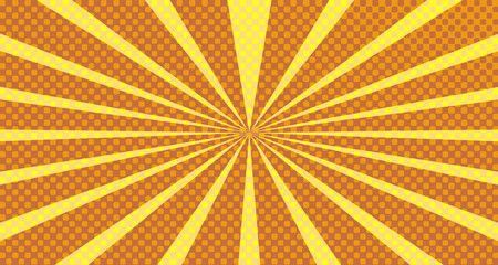 Fototapeta premium Vintage colorful comic book background. Orange blank bubbles of different shapes. Rays, radial, halftone, dotted effects. For sale banner empty Place for text 1960s. Copy space vector eps10.