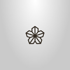 black and white simple vector line art geometric sign of five-petal flower 