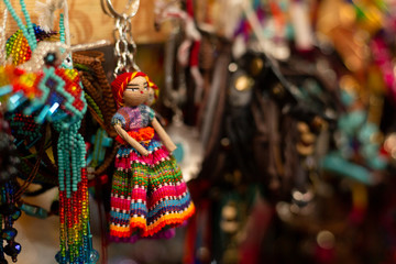 Typical Guatemalan dolls colorful Worry Dolls in the market