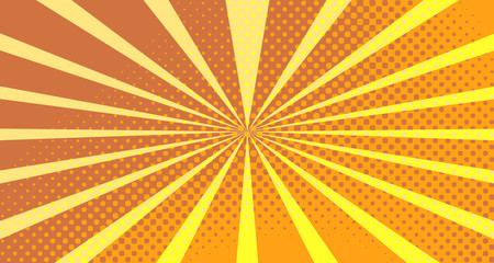 Vintage colorful comic book background. Orange blank bubbles of different shapes. Rays, radial, halftone, dotted effects. For sale banner empty Place for text 1960s. Copy space vector eps10.