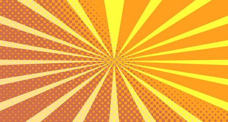 Vintage colorful comic book background. Orange blank bubbles of different shapes. Rays, radial, halftone, dotted effects. For sale banner empty Place for text 1960s. Copy space vector eps10.