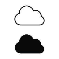 Cloud symbol icon. Black silhouette and outline shape. Isolated  on white background. Vector illustration image.
