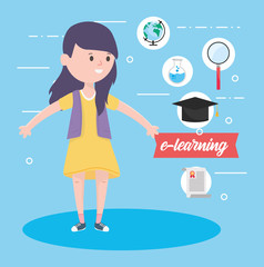 Avatar woman and learning online concept vector design