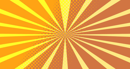 Vintage colorful comic book background. Orange blank bubbles of different shapes. Rays, radial, halftone, dotted effects. For sale banner empty Place for text 1960s. Copy space vector eps10.