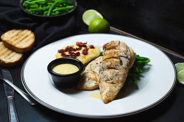 several cakes with side cream