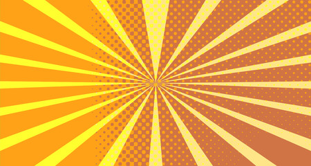 Vintage colorful comic book background. Orange blank bubbles of different shapes. Rays, radial, halftone, dotted effects. For sale banner empty Place for text 1960s. Copy space vector eps10.