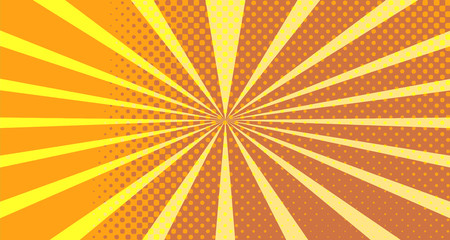 Vintage colorful comic book background. Orange blank bubbles of different shapes. Rays, radial, halftone, dotted effects. For sale banner empty Place for text 1960s. Copy space vector eps10.