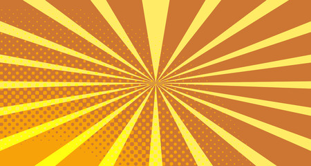 Vintage colorful comic book background. Orange blank bubbles of different shapes. Rays, radial, halftone, dotted effects. For sale banner empty Place for text 1960s. Copy space vector eps10.