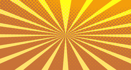 Vintage colorful comic book background. Orange blank bubbles of different shapes. Rays, radial, halftone, dotted effects. For sale banner empty Place for text 1960s. Copy space vector eps10.