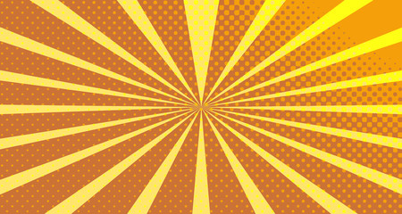 Vintage colorful comic book background. Orange blank bubbles of different shapes. Rays, radial, halftone, dotted effects. For sale banner empty Place for text 1960s. Copy space vector eps10.