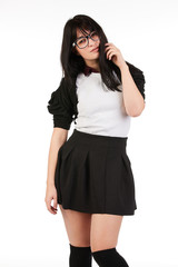 Fototapeta premium Blank t-shirt mock-up - Cute preppy, fashion geek girl ready for your design